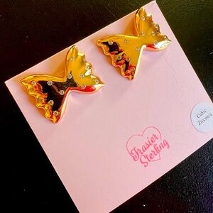 Frazier Sterling Gold Tone Pasta Bow Tie Earrings Farfalle